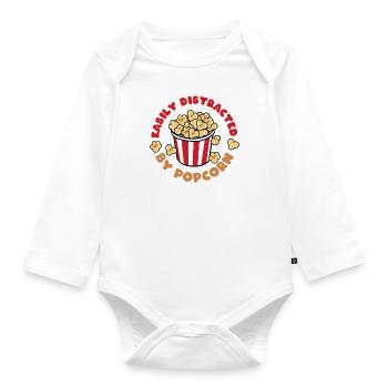 Distrait par Popcorn Delicious Corn Manger - Body Bébé bio manches longues - blanc - Devant