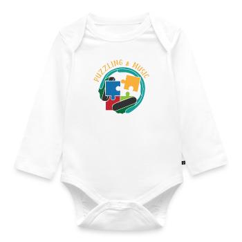 Puzzling and Music Notes Hobby Musician Jigsaw - Organic Longsleeve Baby Bodysuit - white - Front