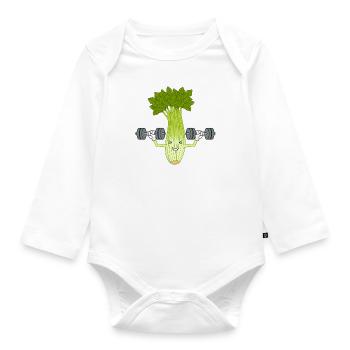 Celery Lifting Weights Ironic Leek Gym Workout - Organic Longsleeve Baby Bodysuit - white - Front