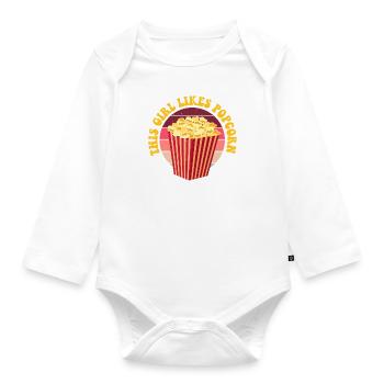 Une fille aime le pop-corn manger du maïs sain - Body Bébé bio manches longues - blanc - Devant