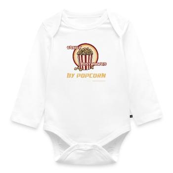Distrait par Popcorn Ironic Quote Popcorn et films - Body Bébé bio manches longues - blanc - Devant