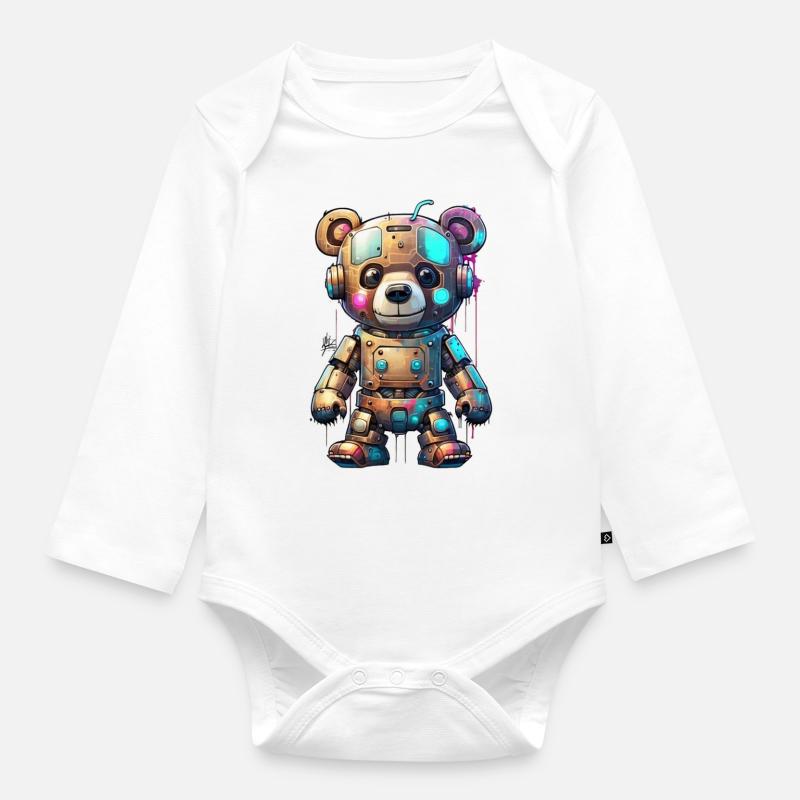 Ours robot - Body Bébé bio manches longues - blanc