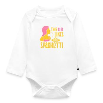 Girl Likes Pâtes Spaghetti Nouilles Cuisine - Body Bébé bio manches longues - blanc - Devant