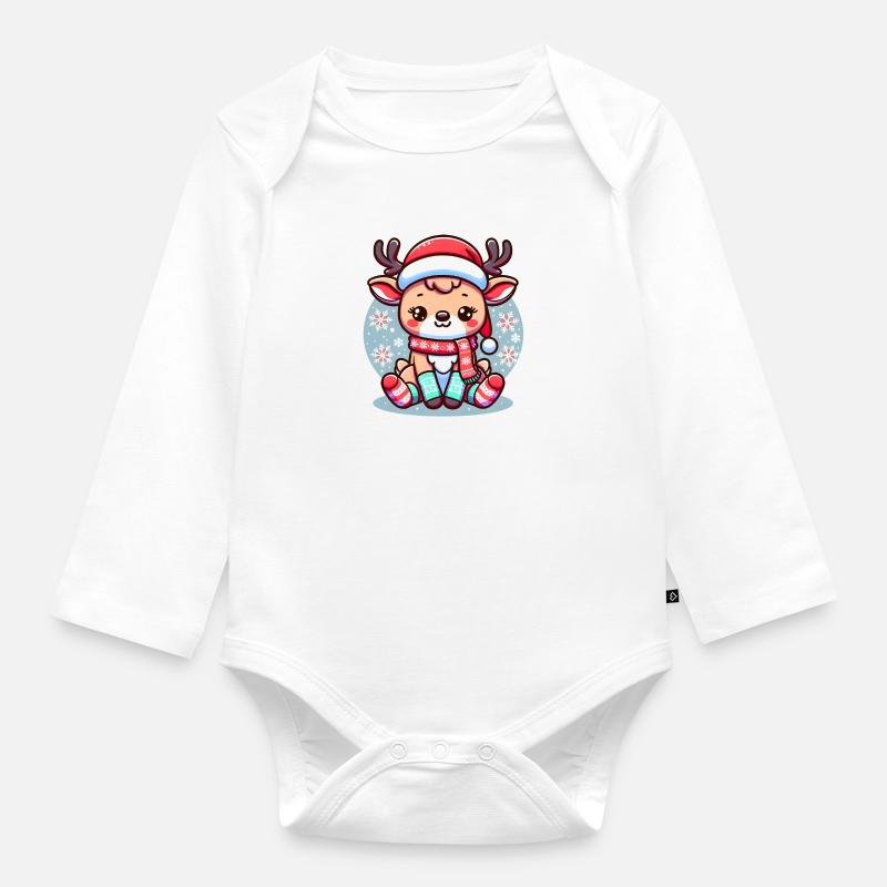 Mignon renne de Noël au look du Père Noël - Body Bébé bio manches longues - blanc