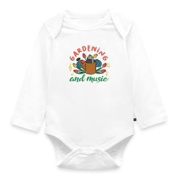 Gardening and Music Funny Saying Gardener Nature - Organic Longsleeve Baby Bodysuit - white - Front