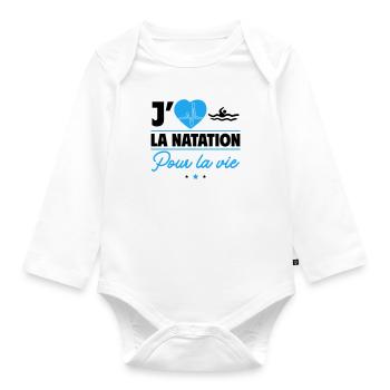J'aime la natation pour la vie,nageur,nageuse - Body Bébé bio manches longues - blanc - Devant