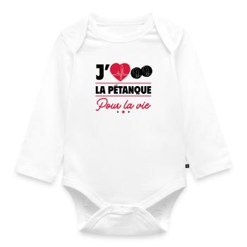 J'aime la pétanque pour la vie – Boules et camping - Body Bébé bio manches longues - blanc - Devant