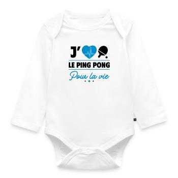 J'aime le tennis de table – Pour fans de ping-pong - Body Bébé bio manches longues - blanc - Devant