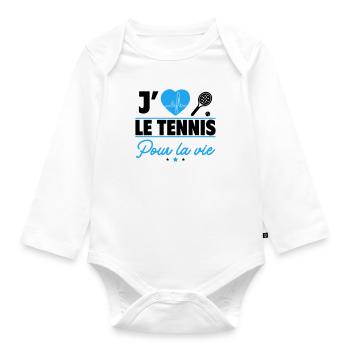 J'adore le tennis : la passion à chaque match ! - Body Bébé bio manches longues - blanc - Devant