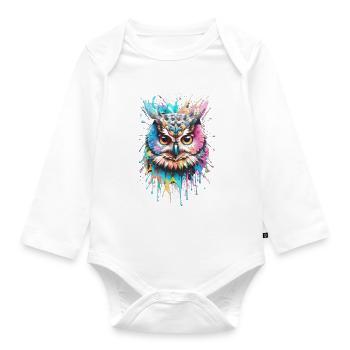 eule,graffiti,malerei,bunt, Aquarell - Baby Bio-Langarm-Body - Weiß - Vorne