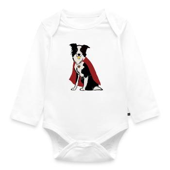 Flyball Border Collie Superdog - Organic Longsleeve Baby Bodysuit - white - Front