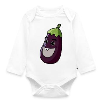 Aubergine Comic - Baby Bio-Langarm-Body - Weiß - Vorne