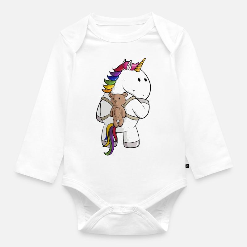 Comic Einhorn mit Rucksack - Baby Bio-Langarm-Body - Weiß