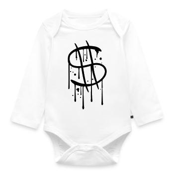 drop graffiti wet spray dollar symbol sign - Organic Longsleeve Baby Bodysuit - white - Front