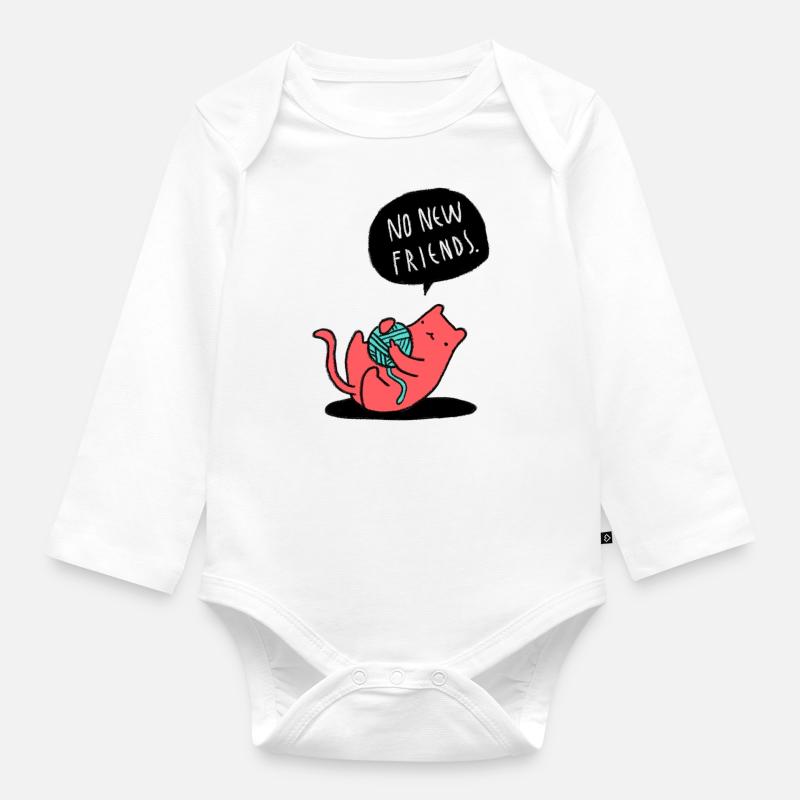 Pas de nouveaux amis - Pas de nouveaux amis - chat - Body Bébé bio manches longues - blanc