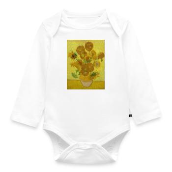 Art Gogh Malen Sonnenblumen Grafik - Baby Bio-Langarm-Body - Weiß - Vorne