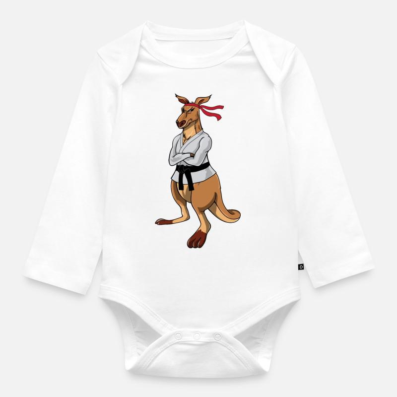 kangourou - Body Bébé bio manches longues - blanc