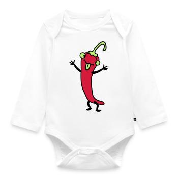 Chili chilli peppers hot funny comics - Organic Longsleeve Baby Bodysuit - white - Front
