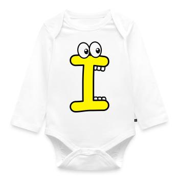 I - letter I with eyes 👀 - Organic Longsleeve Baby Bodysuit - white - Front
