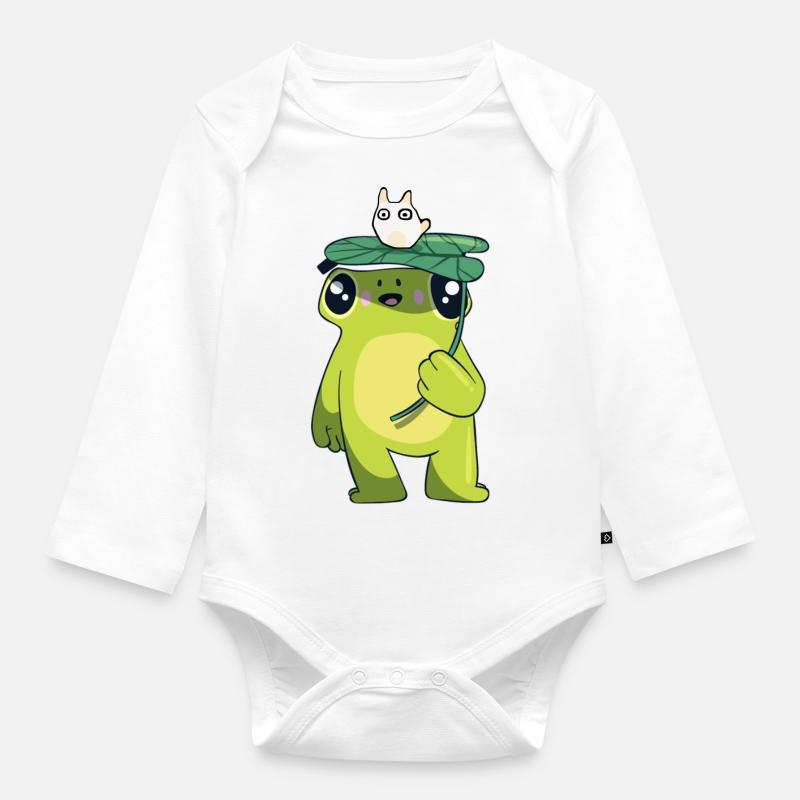 Grenouille avec feuille - Body Bébé bio manches longues - blanc