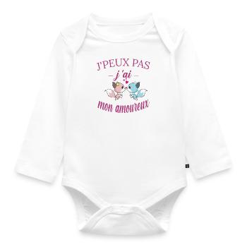 j peux pas j ai mon amoureux t shirt fille cadeau - Body Bébé bio manches longues - blanc - Devant