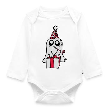 Little Ghost celebrates its birthday - Organic Longsleeve Baby Bodysuit - white - Front