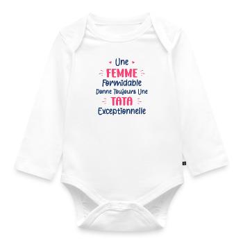 Une femme formidable toujours tata execeptionelle - Body Bébé bio manches longues - blanc - Devant