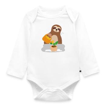 Un paresseux, jardinier, s'endort, ironique, - Body Bébé bio manches longues - blanc - Devant