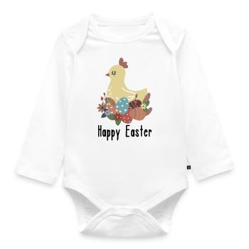 Joyeuses Pâques | Poule dans le nid avec des œufs de Pâques | Boho - Body Bébé bio manches longues - blanc - Devant