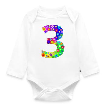 Blumen Zahl 3 - Baby Bio-Langarm-Body - Weiß - Vorne