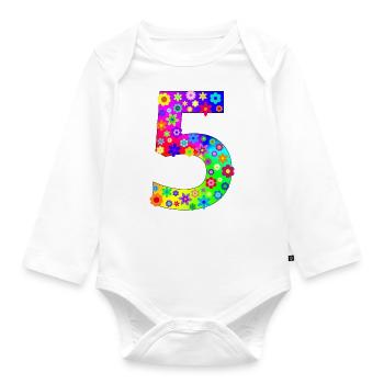 Blumen Zahl 5 - Baby Bio-Langarm-Body - Weiß - Vorne