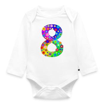 Blumen Zahl 8 - Baby Bio-Langarm-Body - Weiß - Vorne