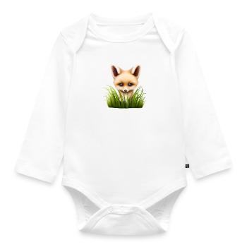 Little fox hiding in the grass - Organic Longsleeve Baby Bodysuit - white - Front