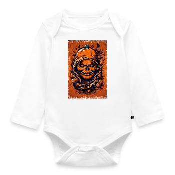 Halloween Grim Reaper & Pumpkin - Dark - Organic Longsleeve Baby Bodysuit - white - Front