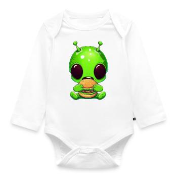 Alien Außerirdischer Fast Food Hamburger Cheesebur - Organic Longsleeve Baby Bodysuit - white - Front