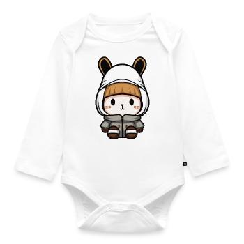 Lapin Hiver Bande Dessinée Mignon - Body Bébé bio manches longues - blanc - Devant