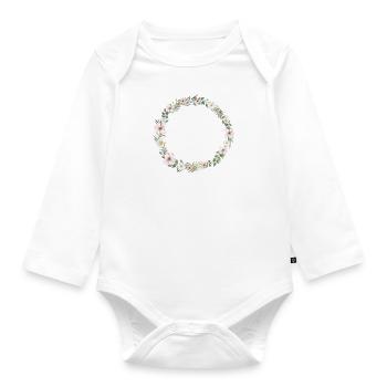 Niedlicher Blumen-Kranz personalisierbar - Baby Bio-Langarm-Body - Weiß - Vorne