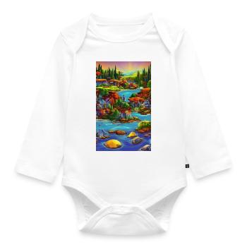 Abstract ai seaside town scene - Organic Longsleeve Baby Bodysuit - white - Front