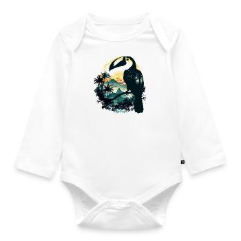 toucan bird jungle - Organic Longsleeve Baby Bodysuit - white - Front