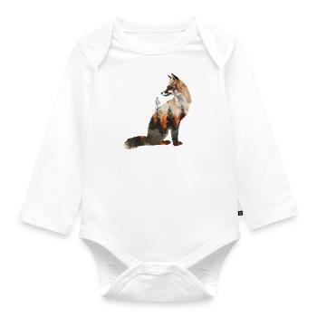 Fox Head Woodland Animal Nature Trees Baby Fox - Organic Longsleeve Baby Bodysuit - white - Front