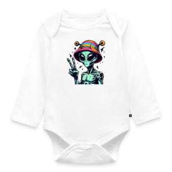 Alien Shows Peace - Organic Longsleeve Baby Bodysuit - white - Front
