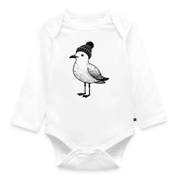 North Sea Harbor Moin Seagull Bonnet Bonnet Noir Blanc - Body Bébé bio manches longues - blanc - Devant