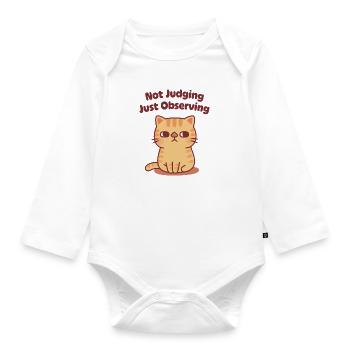 Mignon chat tigré œil de côté ne jugeant pas, observant simplement - Body Bébé bio manches longues - blanc - Devant
