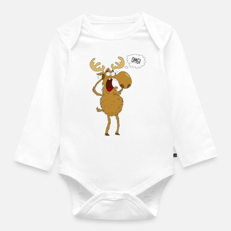 Frightened Moose - Organic Longsleeve Baby Bodysuit - white