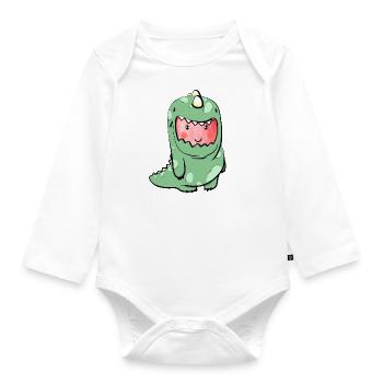 Halloweeen T-Shirt Dino - Erdbeere verkleidet - Baby Bio-Langarm-Body - Weiß - Vorne