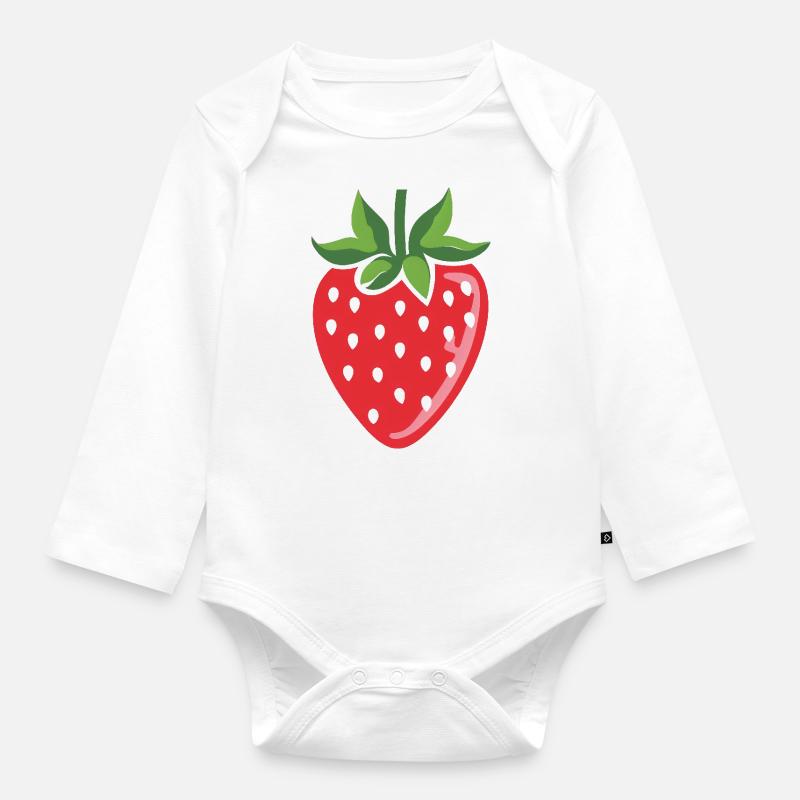 Erdbeere - Baby Bio-Langarm-Body - Weiß
