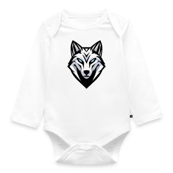 Wolfskopf-Logo, Symbol, Emblem, Tätowierung - Baby Bio-Langarm-Body - Weiß - Vorne