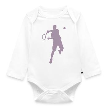 Tennis Player Backhand Silhouette Minimalist - Organic Longsleeve Baby Bodysuit - white - Front