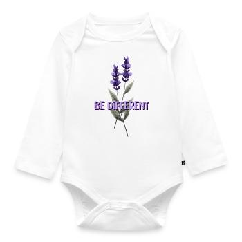 BE DIFFERENT – Lavendel Blumenliebe Affirmationen - Baby Bio-Langarm-Body - Weiß - Vorne