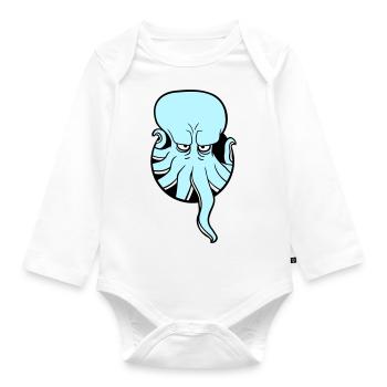Poulpe trou tentacule ennuyé montrer mauvais œil - Body Bébé bio manches longues - blanc - Devant